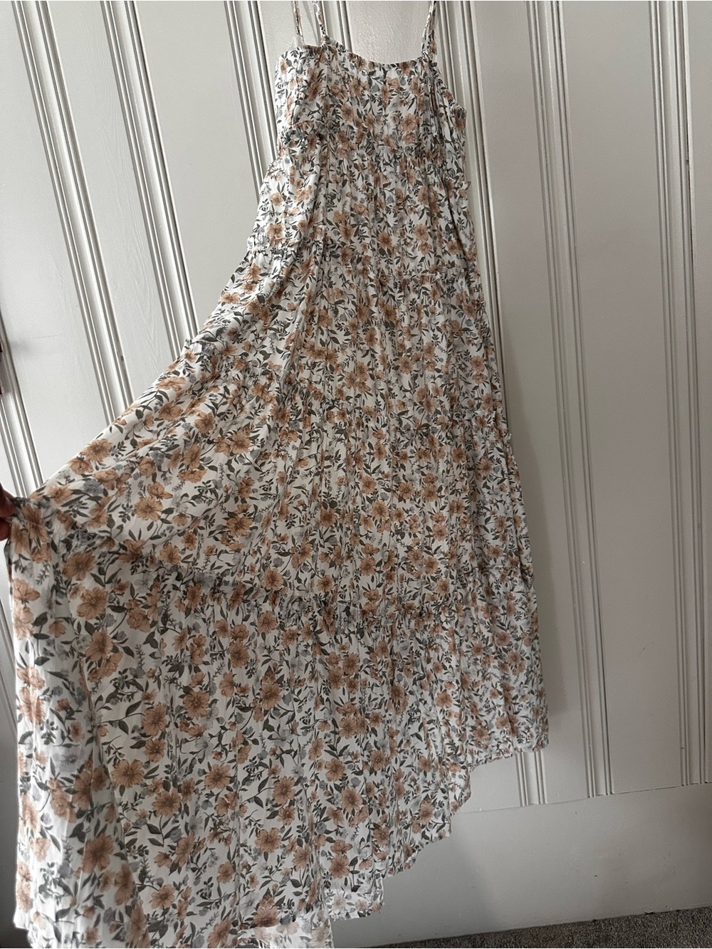 Sunlit Floral Tiered Maxi Dress in White and Tan - Picture 7 of 13